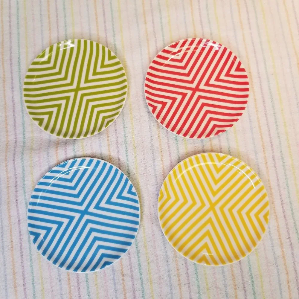 NIB Jonathan Adler POP! 4pc Set Porcelain Coasters Chevron Stripes Multicolor
